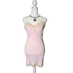 Y2K Rue 21 Pink Semi Sheer Lace Trim Slip Dress Women's Size Medium Fairycore